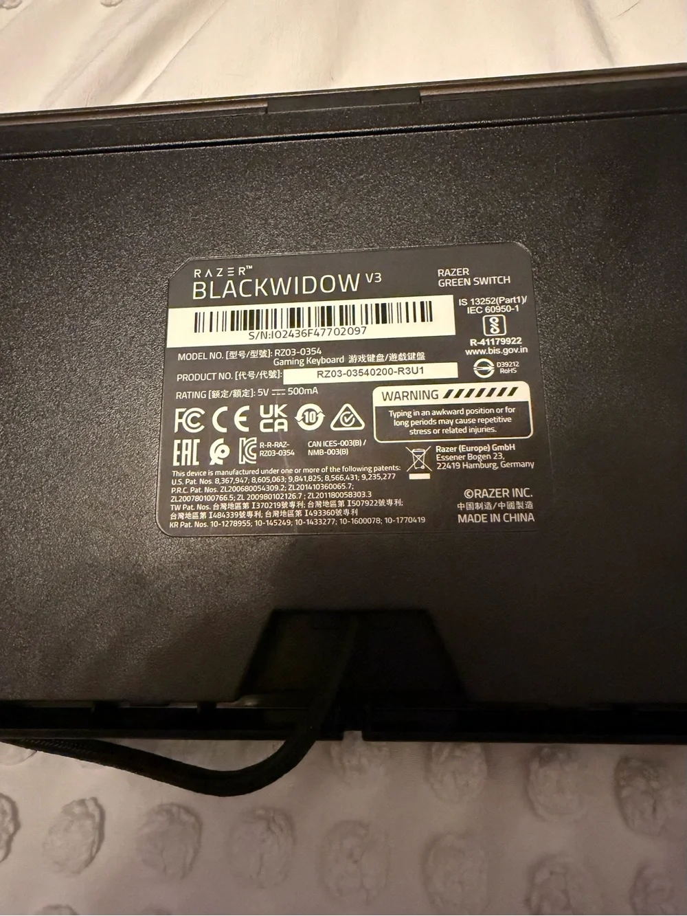 Razer Black Wired Mechanical Gaming Keyboard with Detachable Palm Rest